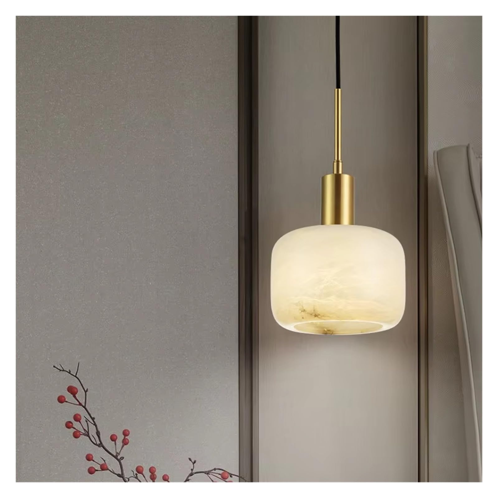 Jybnbbe 3Changeable Light Luxury Bedside Pendant Light Modern Minimalist Design Dining Table Bedroom Study Room Hotel Room Marble Copper Chandelier,-D15cm H12cm