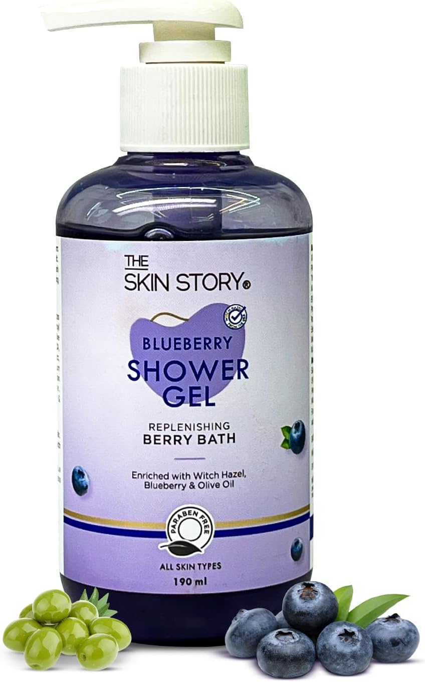 The Skin Story Blueberry Bath Body Wash Shower Gel | Hydrating, Smoothing, & Revitalising Skin | With Blueberries & Olive Oil | Antioxidant Rich Paraben Free 190ml