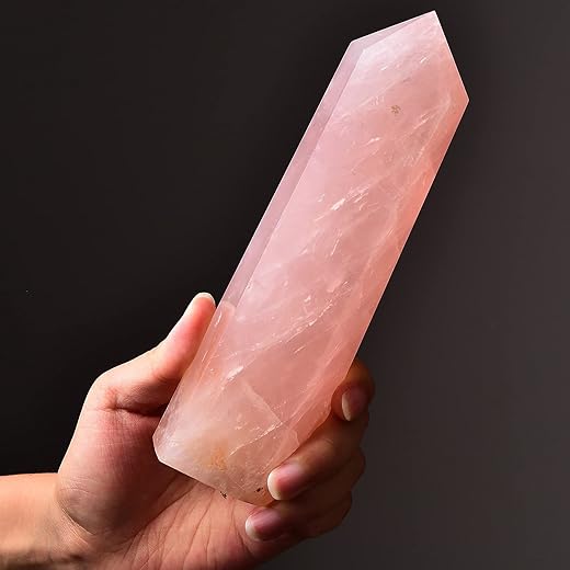 AMOYSTONE Torre Obelisco de Quartzo Rosa Grande Ponto de Varinha de Cristal Cura 6 Facetada Reiki Meditação Terapia Rosa 1-1,2 kg