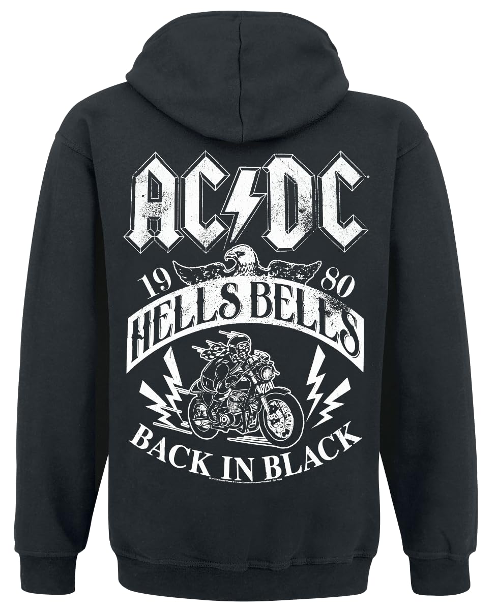 AC/DC Hells Bells 1980 Uomo Felpa con Cappuccio Nero 50% Cotone, 50% Poliestere Regular