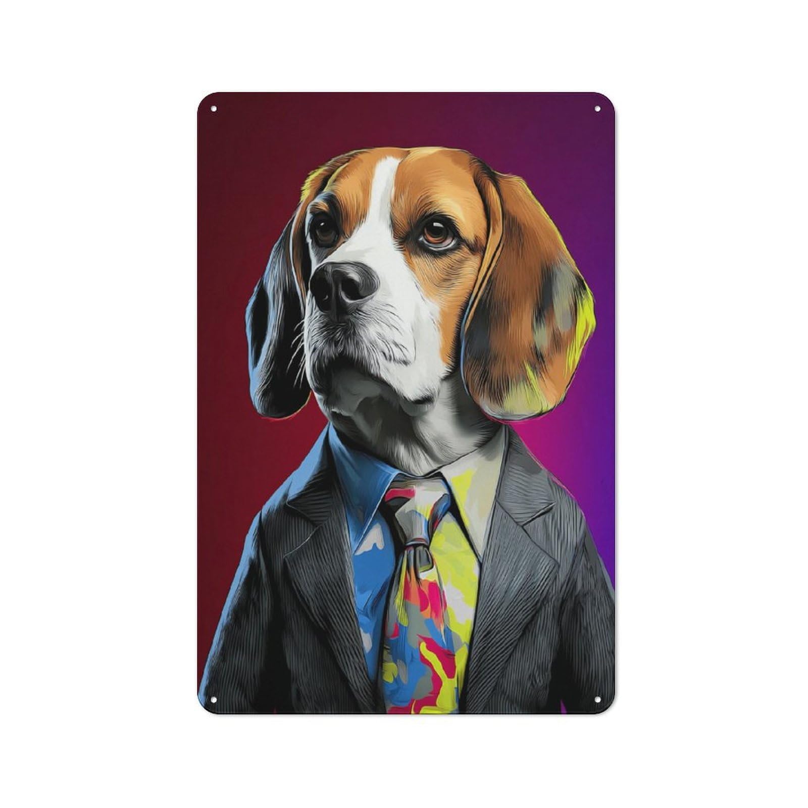 Junmoney Colorful Beagle In Sharp Suit Tin Wall Plaque 30X20cm With For Workshop Wall, Suited To Workshop Decor Fans, For Retro Home Interiors