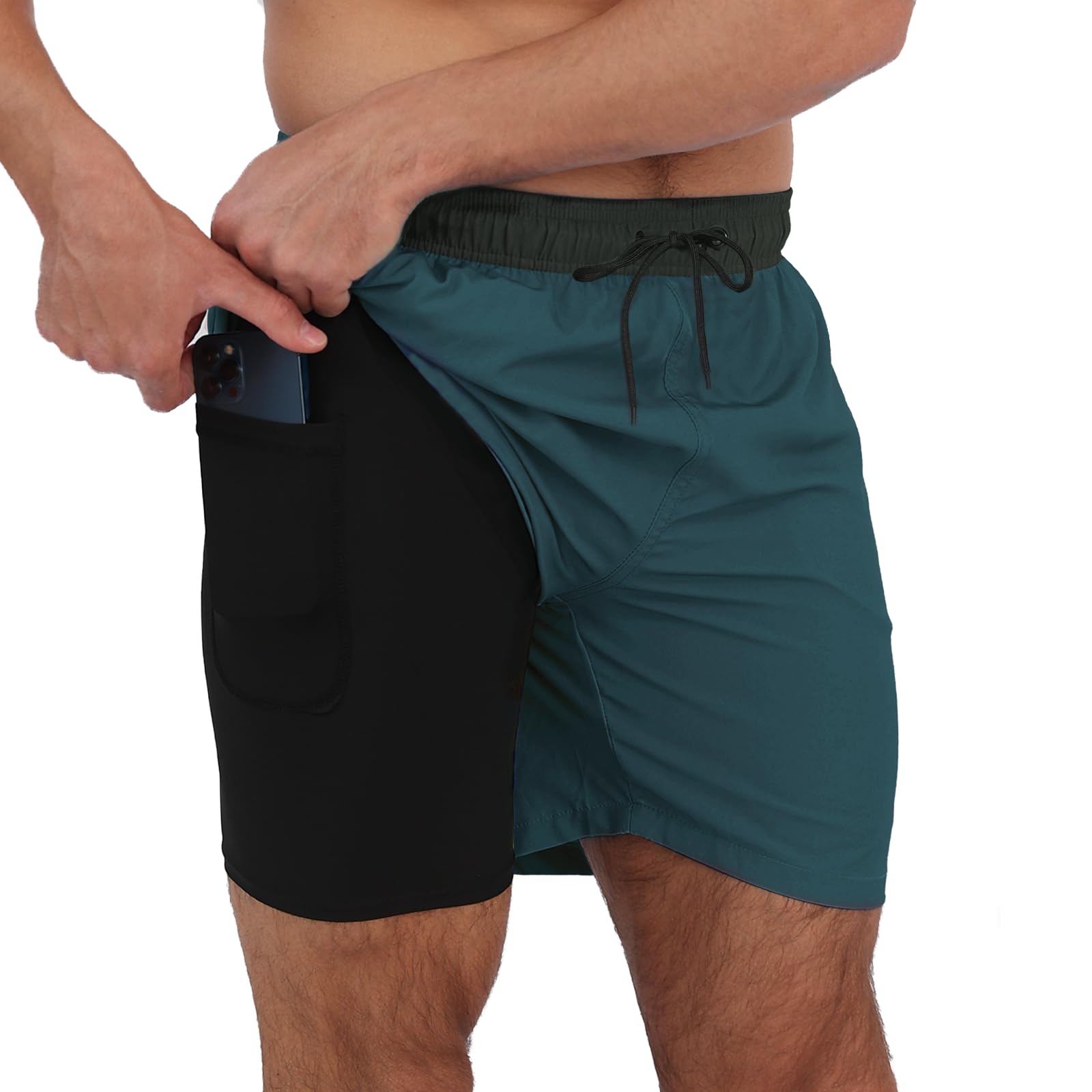 Arcweg Costume da Bagno da Uomo con Boxer Slip Foderato Pantaloncini da Bagno Fodera a Compressione 2 in 1 Pantaloncini da Spiaggia con Tasca con Cerniera Surf