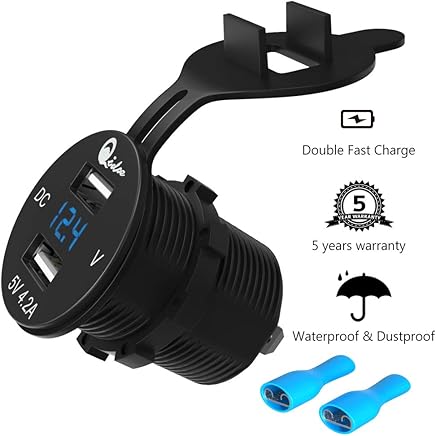 Enchufe cargador USB doble para coche con enchufe de encendedor de cigarrillos marino impermeable 2,1 A de carga r?pida con volt?metro LED para 12V/24V usb car outlet with volmeter Enchufe cargador USB doble para coche con enchufe de encendedor de cigarrillos marino impermeable 2,1 A de carga r?pida con volt?metro LED para 12V/24V usb car outlet with volmeter