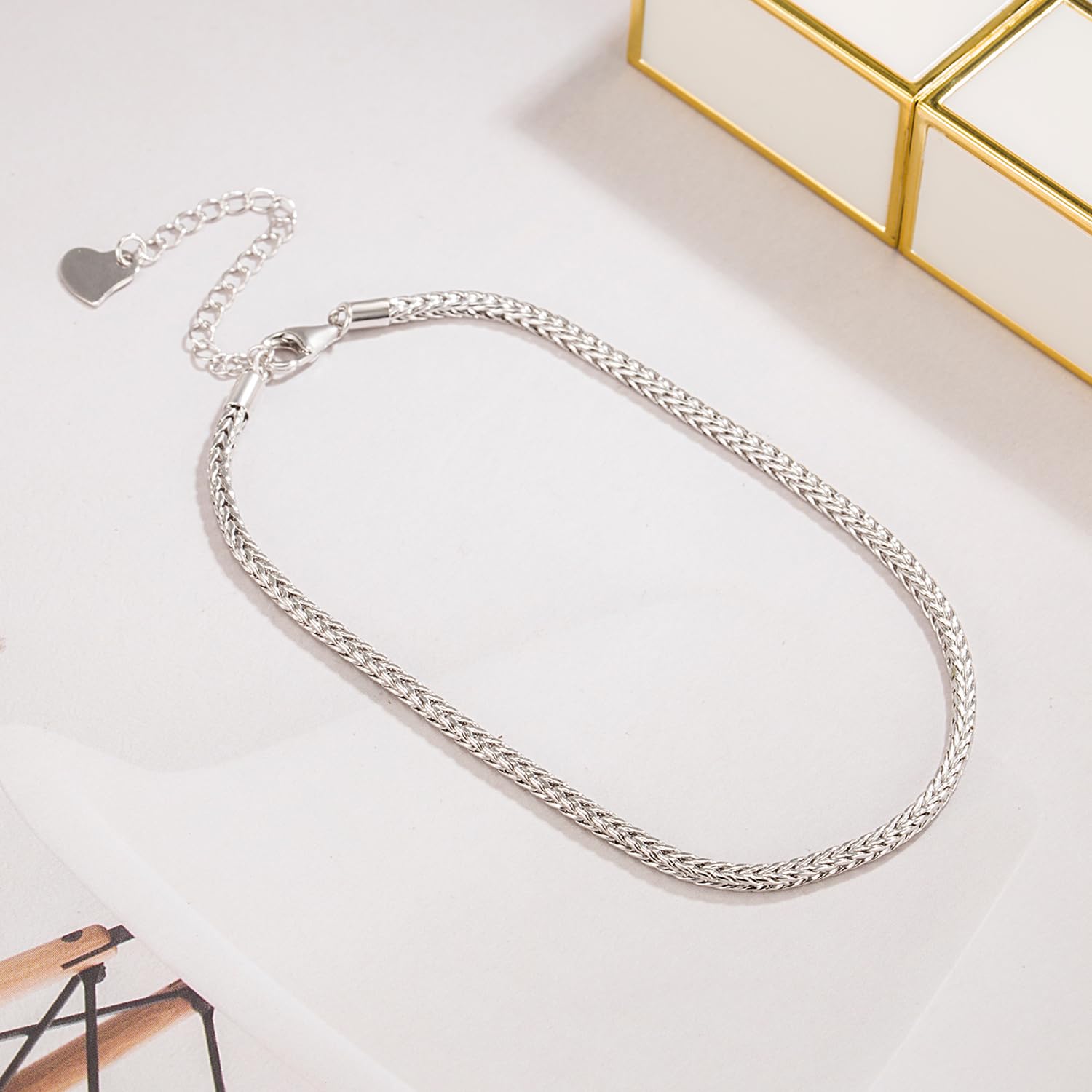 Dankadi Cavigliera in argento 925, 3 mm, 4 mm, 4,5 mm, 5 mm, 6 mm, catena 27 cm, 30 cm, chopin rotondo cubano scatola Rolo serpente, chiusura ro, regalo gioielli da donna