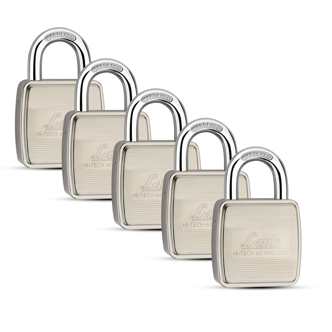 Link® Hi-Tech 60mm Padlocks 5Pcs-Set | Stainless Steel Body | Hardened Shackle | 3 Silver Keys with Hi-Tech Nickle & Keychain | Made in India| 3Keys for Each Padlock-image-13
