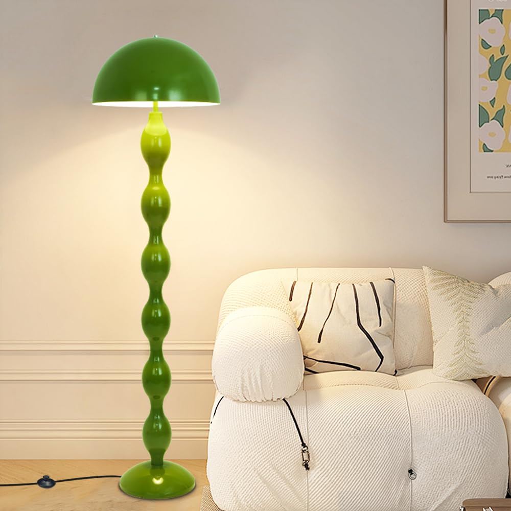 Green Floor Lamp Mushroom Lampshade Vintage Floorlamp Unique Lamps for Living Room Bedroom Retro Tall Standing Lamp for