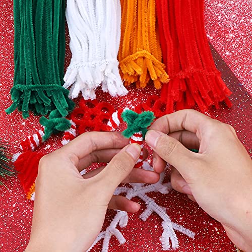 400 Pièces Chenilles Loisirs Creatifs de Noël,Cure Pipe Chenille Tiges de Fils Chenille Colorés Cure Pipes Cleaner Les Bâtons de Tiges de Chenille Comprennent Rouge,Vert,Blanc et Orange - Image 5
