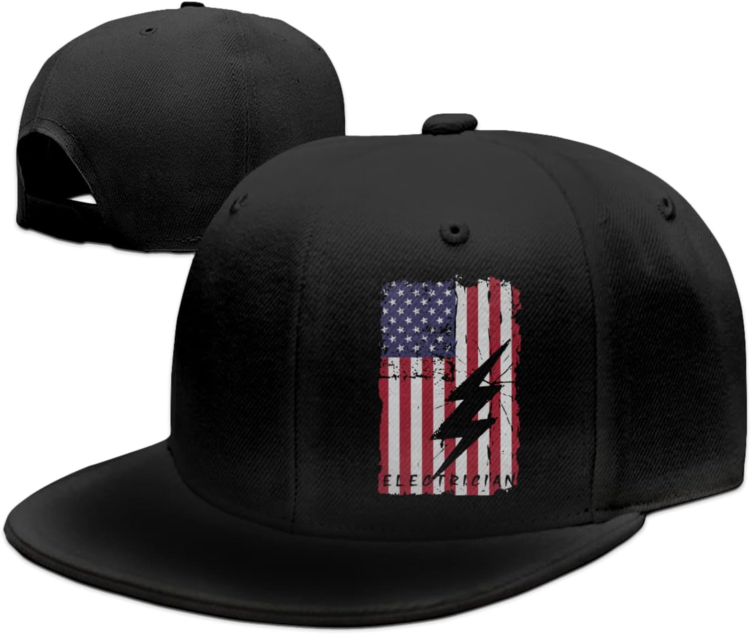 Electrician USA Flag American Electrician Snapback Hats for Men Baseball Cap Adjustable Flat Bill Trucker Dad Gift,Husband,Boy Friend,Brother,Uncle,Grandfather,Grandpa Black, Black, One Size-Medium