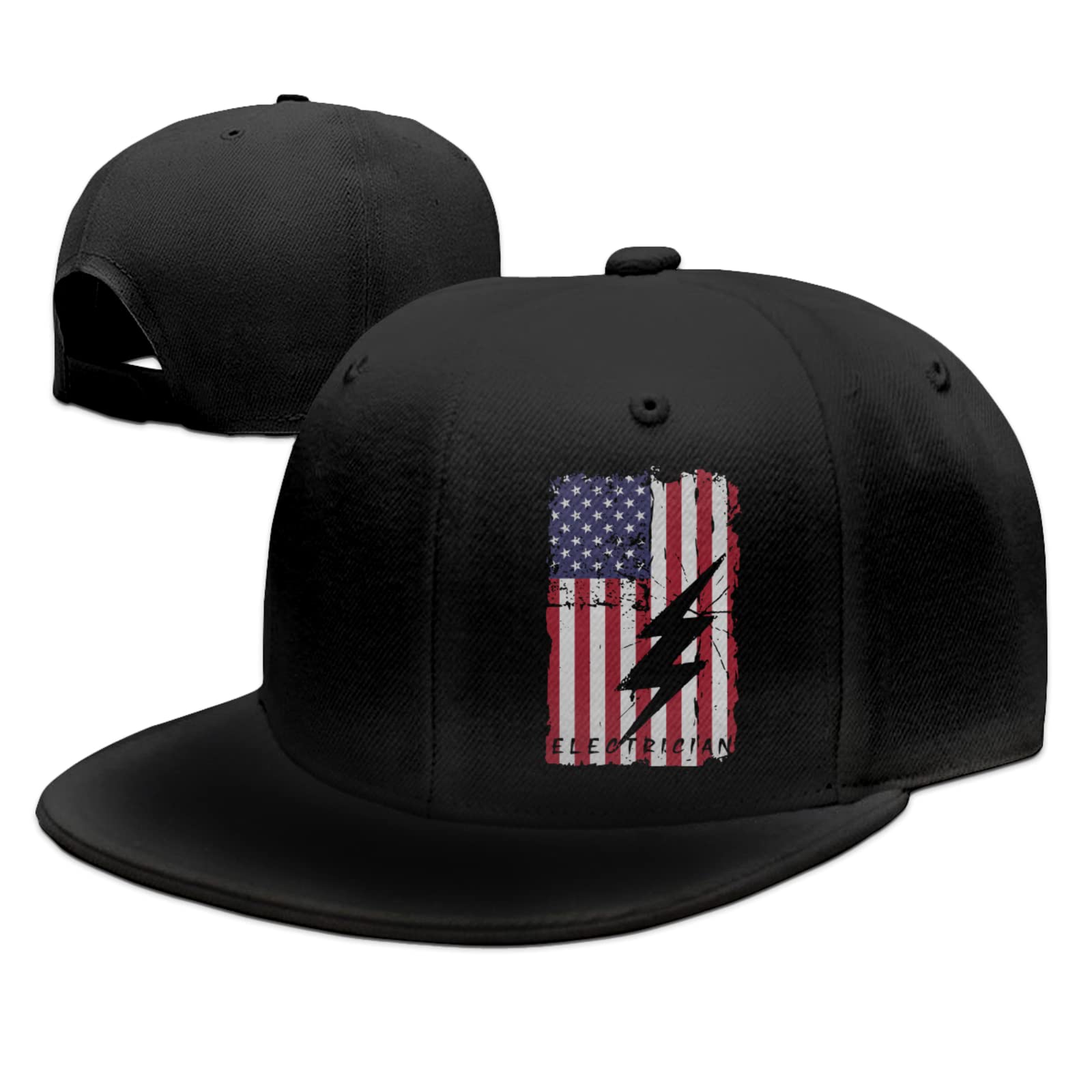 Electrician USA Flag American Electrician Snapback Hats for Men Baseball Cap Adjustable Flat Bill Trucker Dad Gift,Husband,Boy Friend,Brother,Uncle,Grandfather,Grandpa Black, Black, One Size-Medium