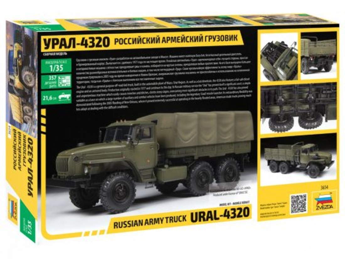 Zvezda 500783654 – 1:35 Ural 4320 – Camión Ruso, maqueta, Kit de construcción, construcción de Modelos, aficiones, Manualidades, Kit de plástico, sin Pintar, tamaño Mediano