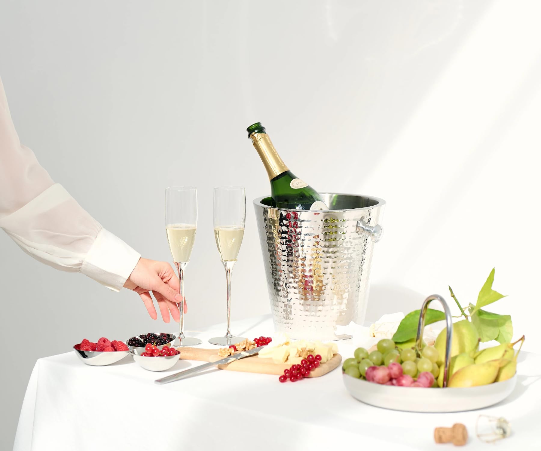 CADO HOME 10,5 litri Secchiello per champagne spumante bottiglie »St. Moritz«, martellato all'interno, diametro 43 cm, a doppia parete per una migliore capacità isolante