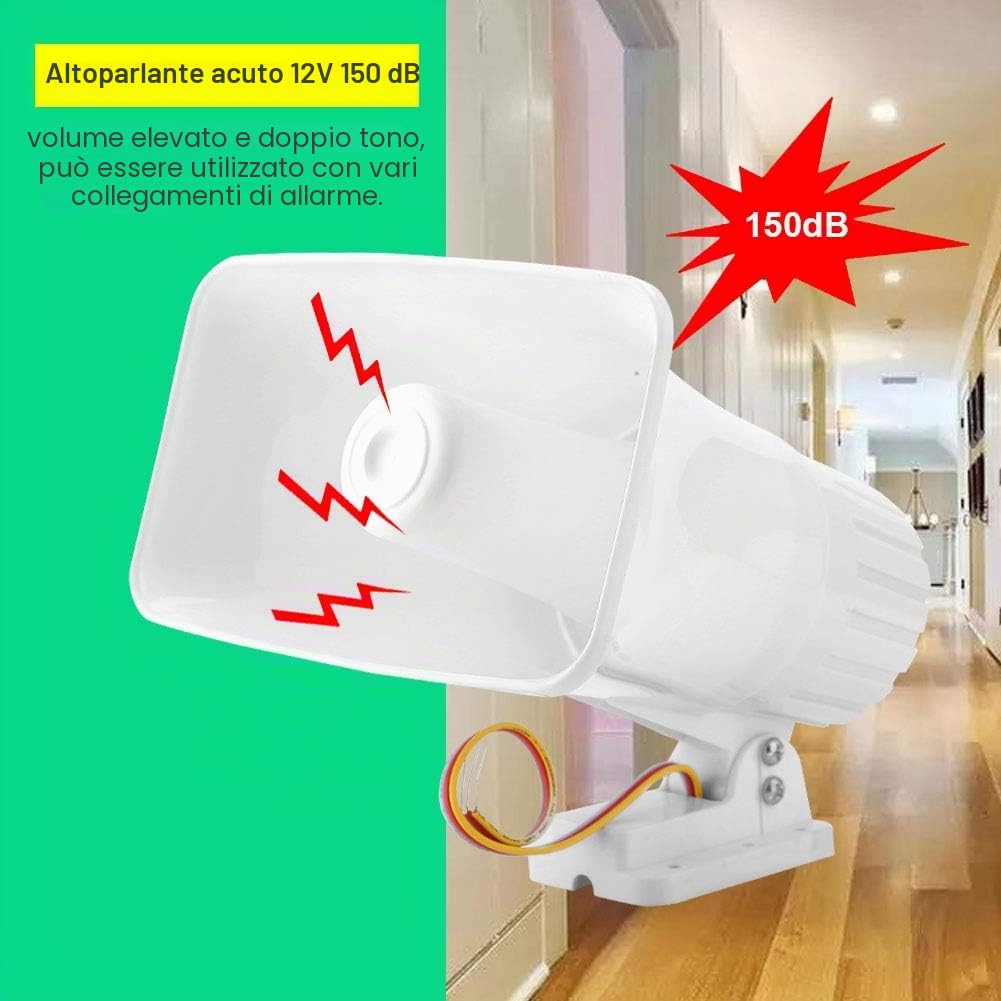 DC12V Sirena di Allarme Domestico, 150 DB DC 12V Dual Tone Wired Horn 150dB Antifurto Avvertimento Althorn per Sicurezza Domestica Audio Dual Wired Alarm