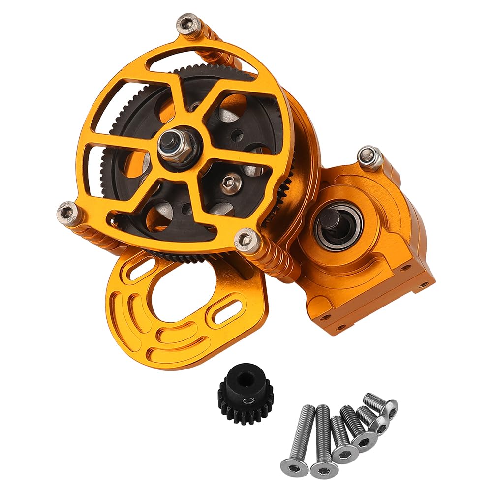 ZXYRC 1/10 Full Metal Assembled Transmission Gearbox with Steel Gear Set for for SCX10 1:10 RC Crawler Car (Gold)