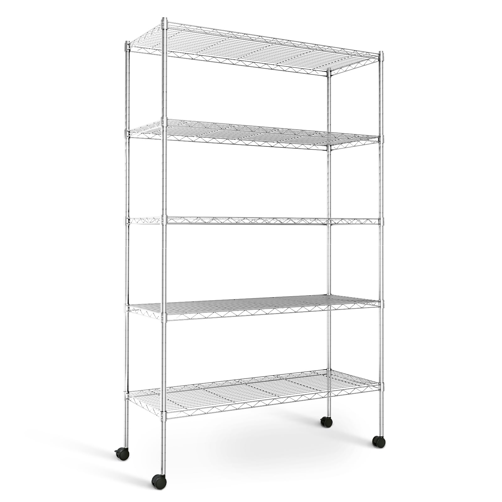 YSSOA Heavy Duty 5-Tier Storage Shelving Unit, 35.83" W x 13.98" D x 61.02" H, 1250 Lbs Loading Capacity, Chrome