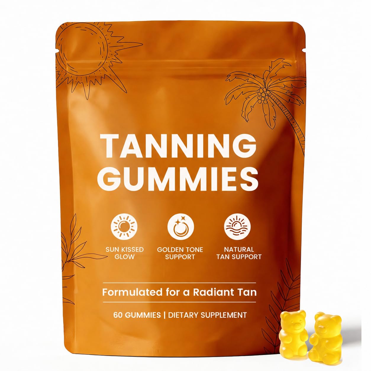 Skin Tanning Gummies, Carotenoid Beauty Blend with Beta-Carotene, Lycopene, Astaxanthin & Vitamin C & E for Natural Looking Glow, Non-GMO, Vegan, Sugar Free, 60 Count 1