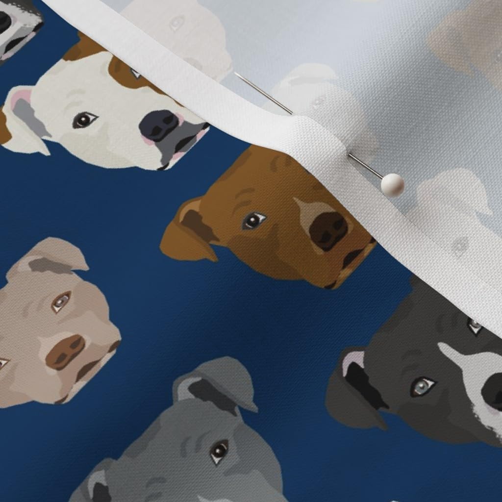 Spoonflower Fabric - Pitbull Heads Terrier Dogs Navy Cute Pet Portrait Printed on Petal Signature Cotton Fabric by The Yard - Sewing Quilting Apparel Crafts Decor
