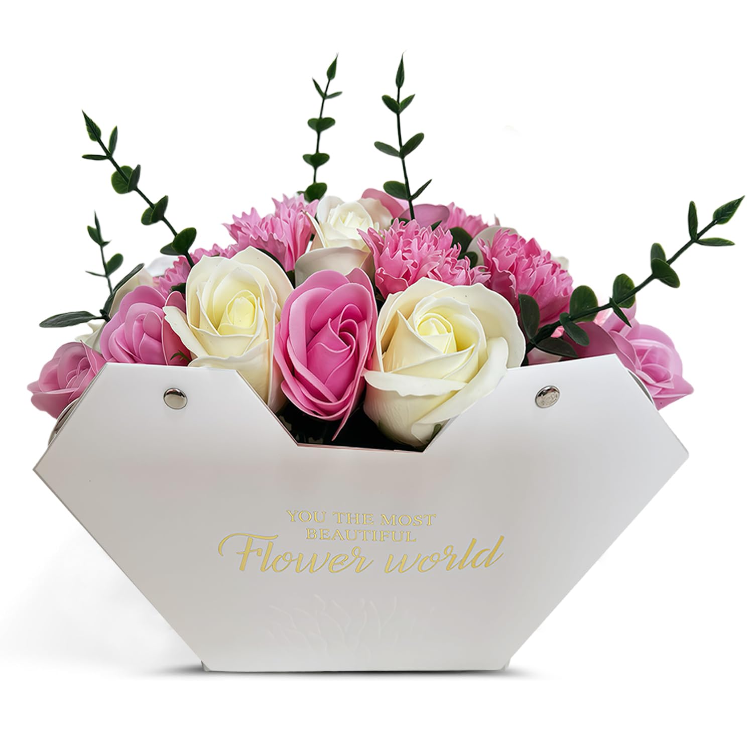 Yeahlee Women's Pink Beautiful Birthday Gifts For Her, Soap Flowers Gifts For Everlasting Flowers, Artificial Rose & Carnation Bouquet Boxes, Fresh Realistic And Full Of Fragrance