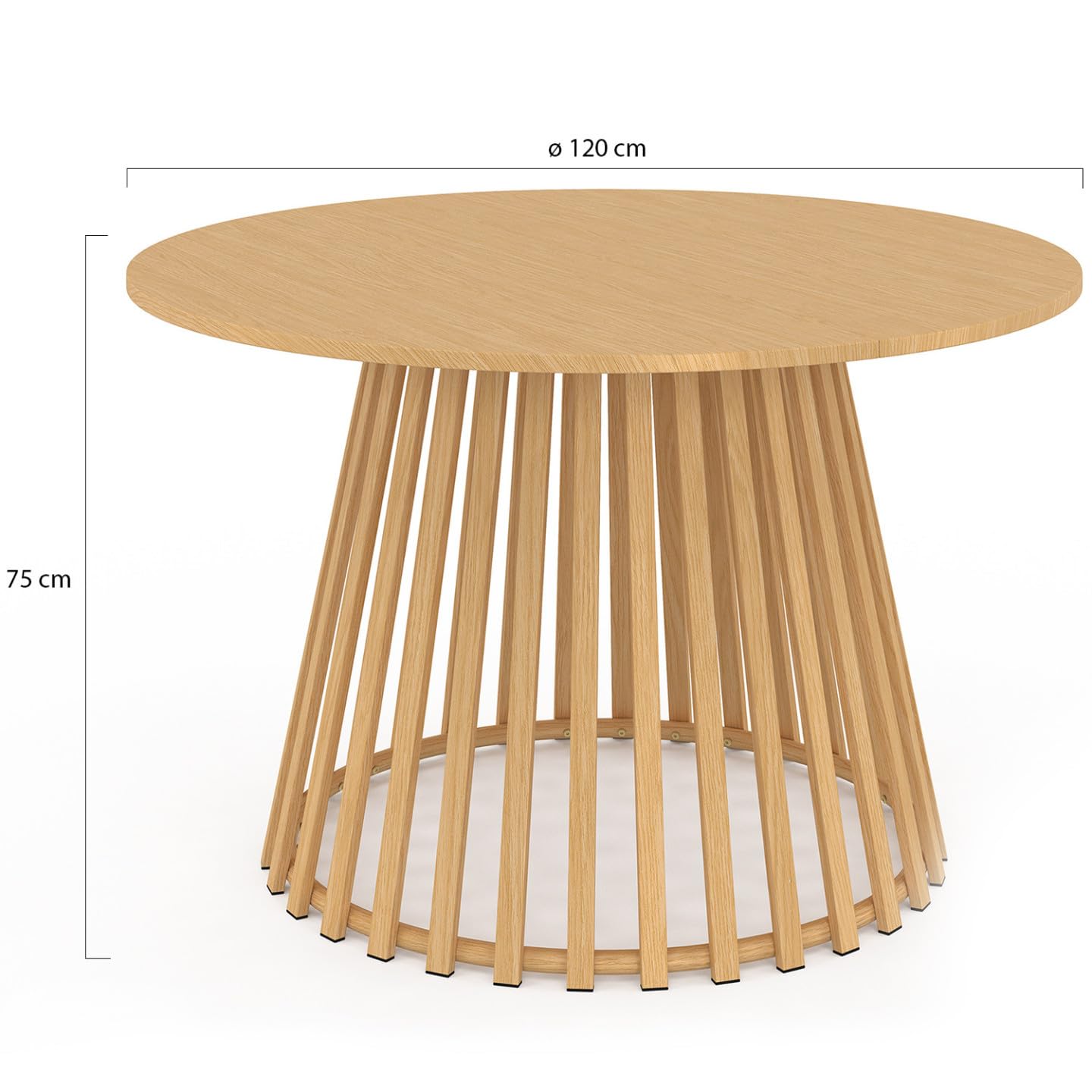 Table de Jardin Ronde SOLAL 120 cm 6 Personnes Pied Lattes Métal Effet Bois