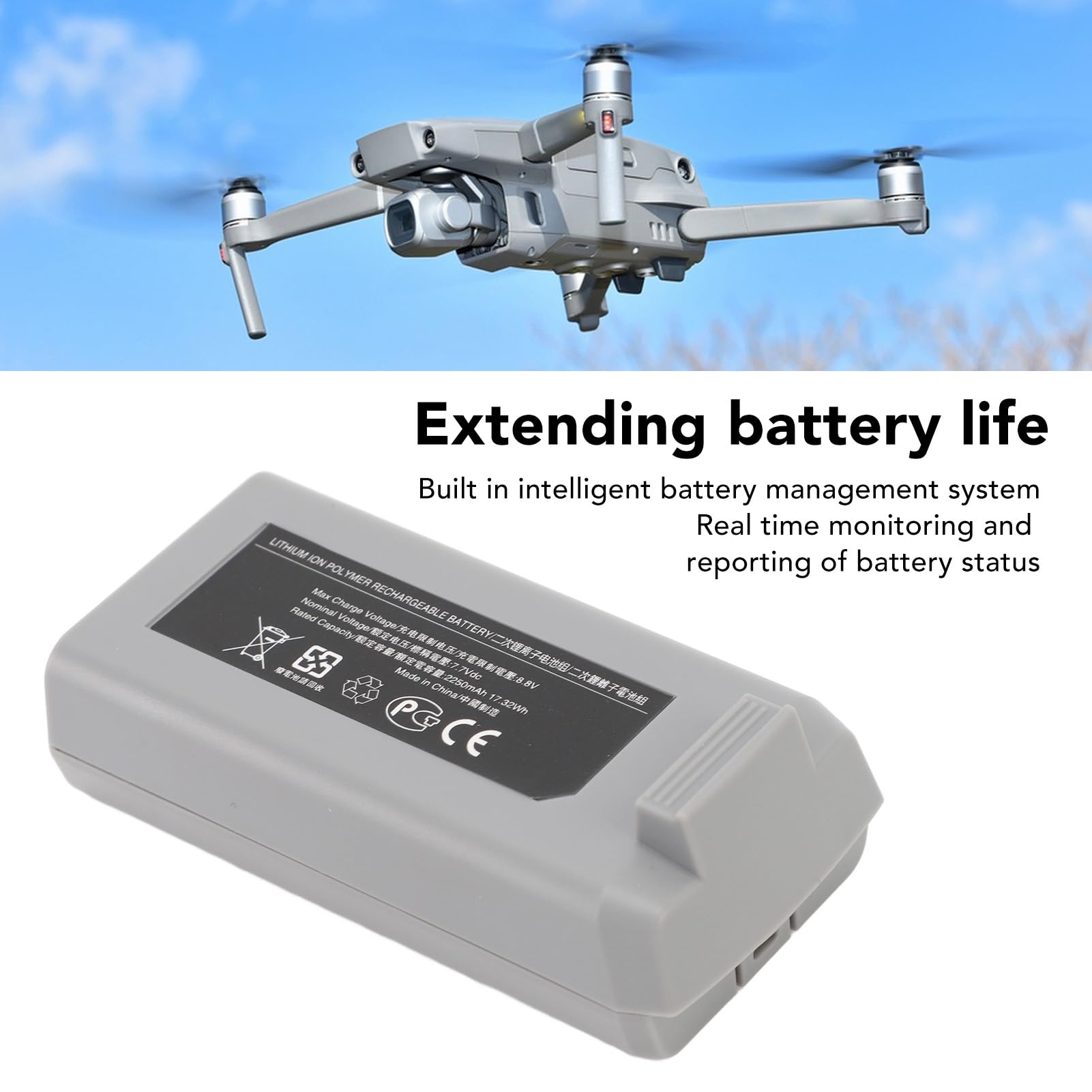 Bateria Litowa 2250 MAh z wymienną baterią o Dużej Pojemności Inteligentny System Inteligentnego Zarządzania baterią dla Drona Mini 2SE