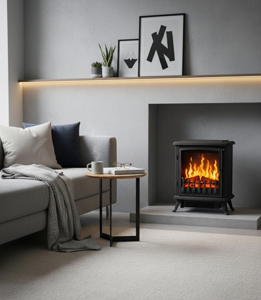 CHEMIN'ARTE Chimenea eléctrica con Efecto Llama Leds, Chimenea Decorativa, con calefacción, bajo Consumo, Inserto de Chimenea