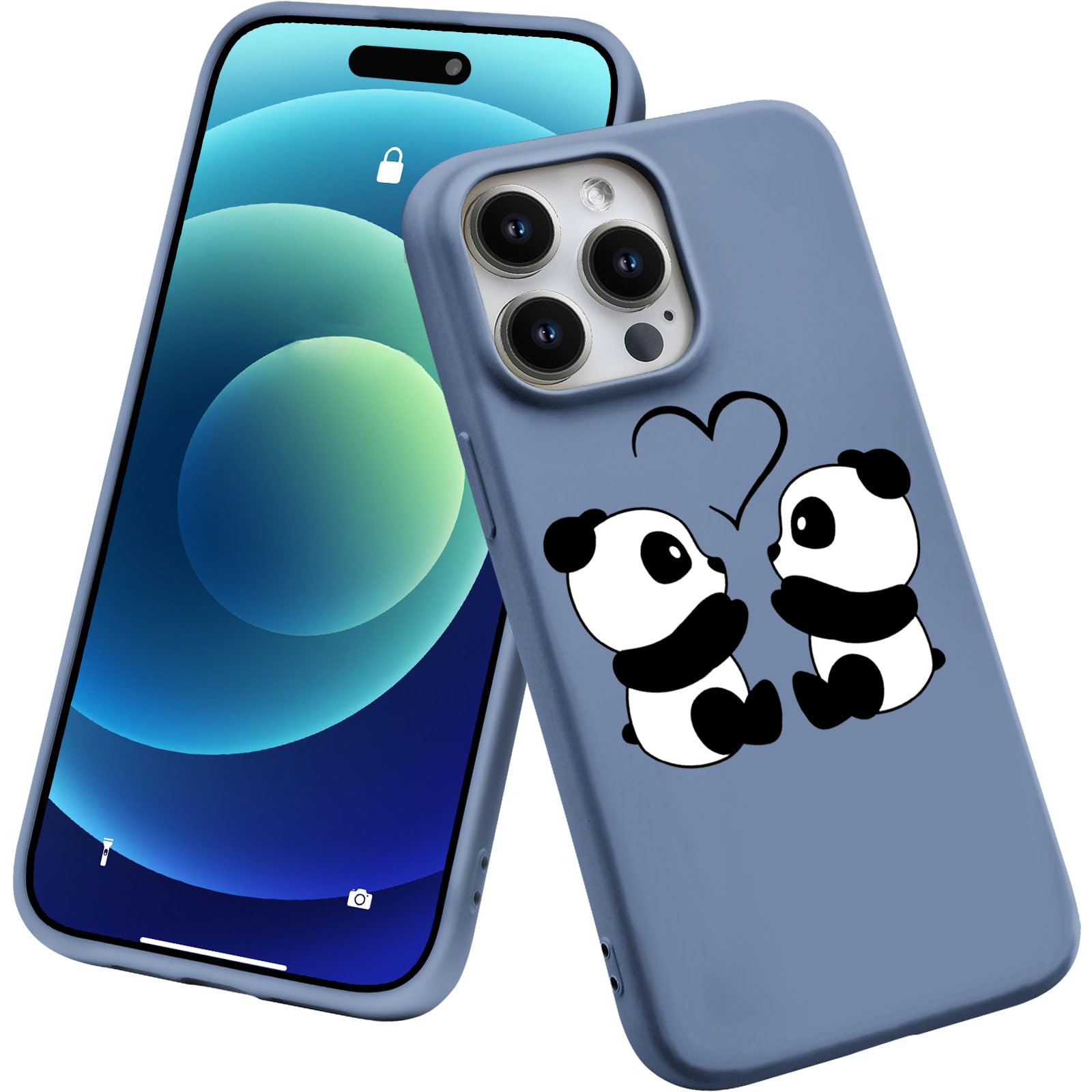 Cute Panda Animal Case Compatible with iPhone 16 Pro Two Pandas Case Compatible with iPhone Kawaii Animal Design Cover Soft SiliconeAnti Fall Microfiber Lining Case Women Girl
