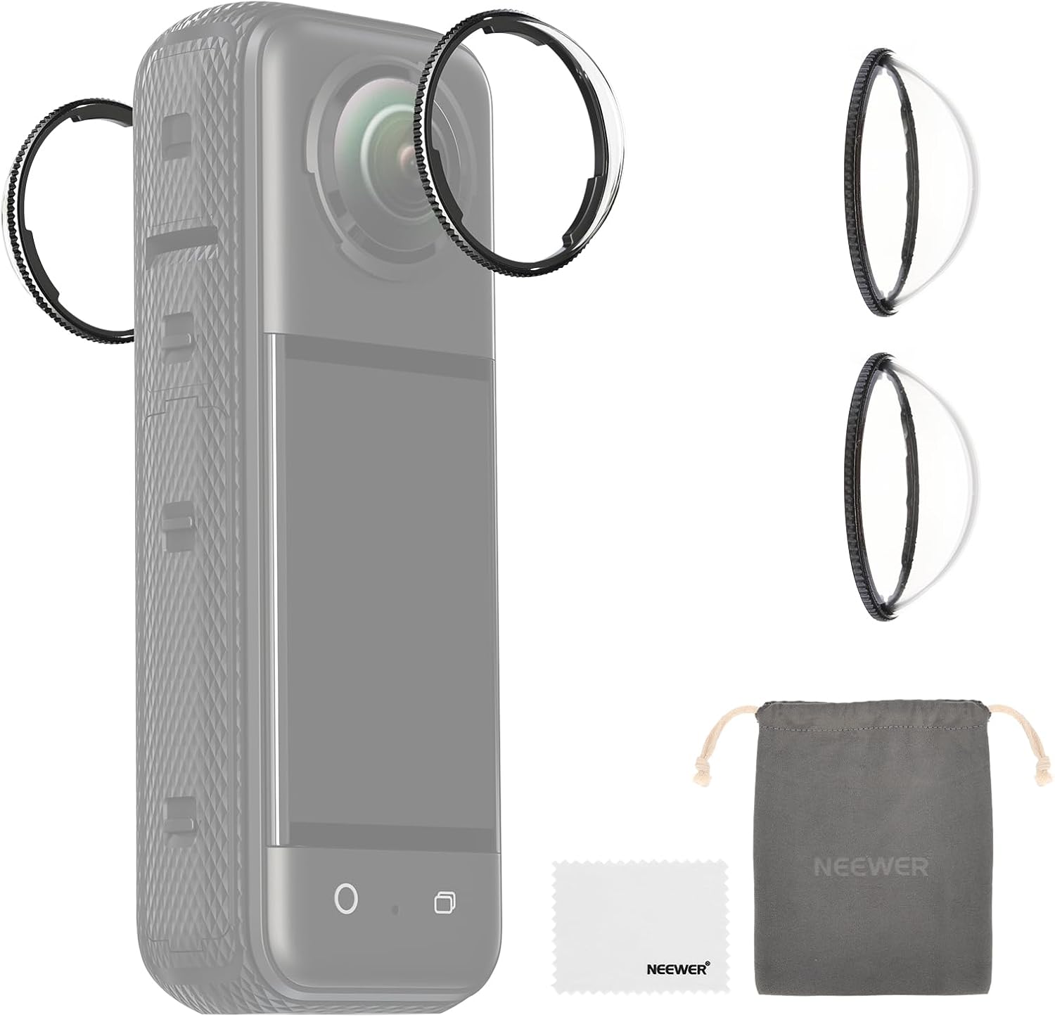 NEEWER Lens Protector Set Compatible with Insta360 X4 Action Camera (2 Pack), 9H Tempered Glass Lens Guards Accessories with Cleaning Cloth & Case, Remove Before Shooting, LPC01