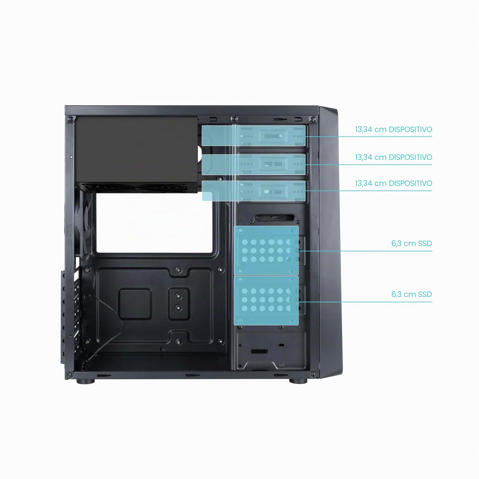 TOOQ TQC-5701-SP - Caja Semitorre ATX/MicroATX/Mini-ITX, 1xUSB 3.0, 1xUSB 2.0, 1xUSB-C, Audio HD y Fuente de Alimentación ATX 500W, Negra