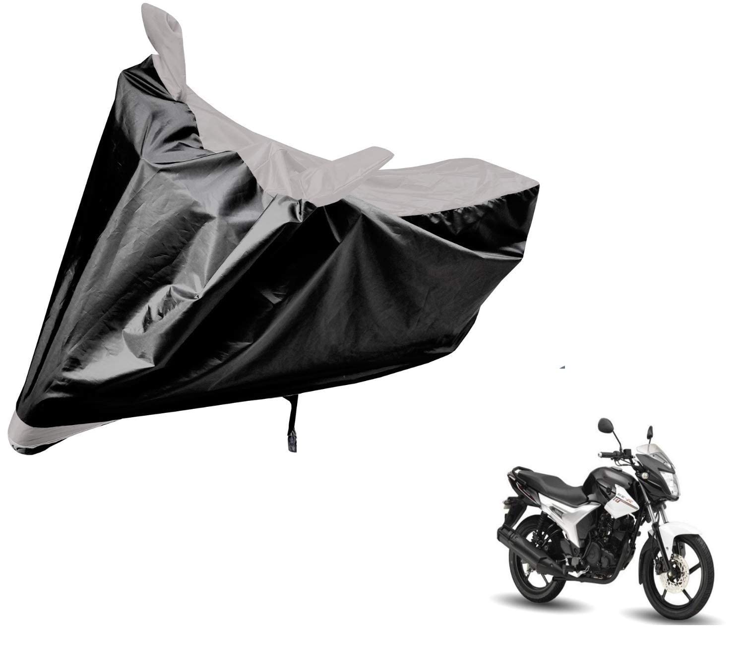 Auto Hub Bike Cover Compatible with Yamaha SZ-R with Mirror Pocket, Dustproof, Heat Resistant, Triple Stitched, SZ-R Bike Cover- Black, Silver