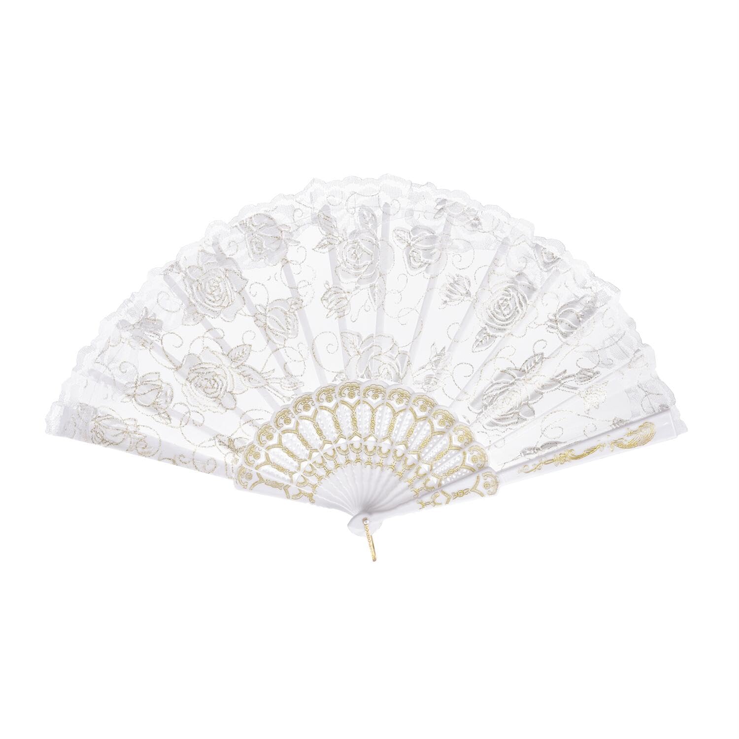 QIRMIZI Faltbare Handfächer aus Seide, 30 Stück, Seidenfächer, weiße Rosenfächer, perfekt für Hochzeiten, Partys und Tanzen, Weiß