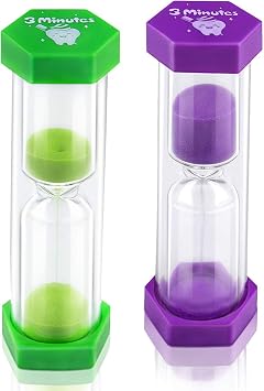 Jeowoqao Tooth Brushing Timers for Kids and Teens, 3 Minutes Hourglass Sand Timer for Brushing Tooth, Pack of 2
