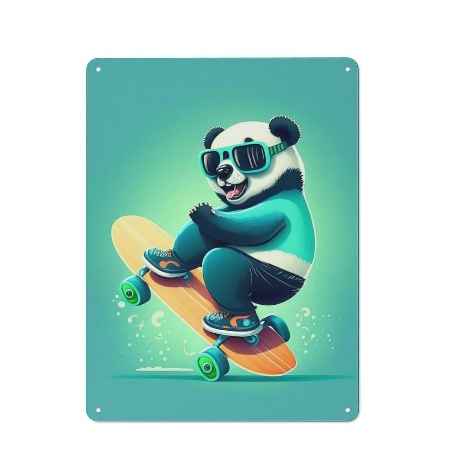 Junmoney Panda Skater Vintage Tin Sign 40X30cm With For Guest Room Or Hallway, For Collectors Decorating Guest Rooms And Hallways
