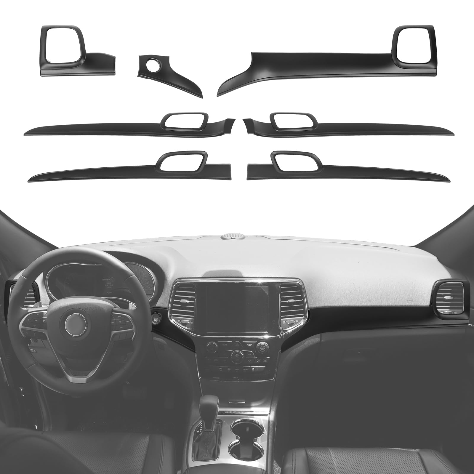 Hoolcar Center Console Dashboard Panel Trim Kit & Interior Door Handle Cover Kits Compatible with Jeep Grand Cherokee 2011-2020, Matte Black