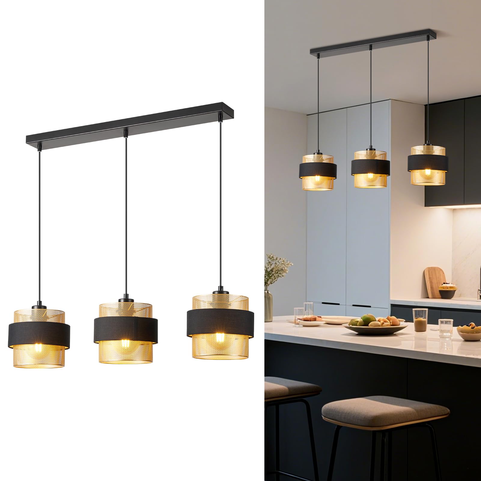 Harper Living Metal Pendant Light - 3 Light - Black