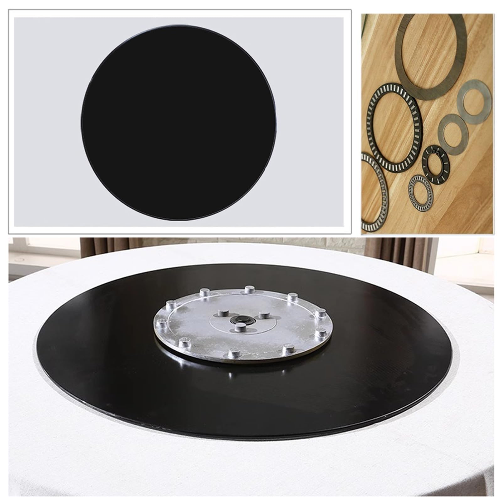 Plateau Verre Rond Plateau Tournant Salle A Manger 80 Cm (30 Pouces) Verre Trempée Lazy Susan Turton Susan pour Table À Manger, Plateau De Service Rotatif Rond - Noir (Size : Ø 60cm/24inch)