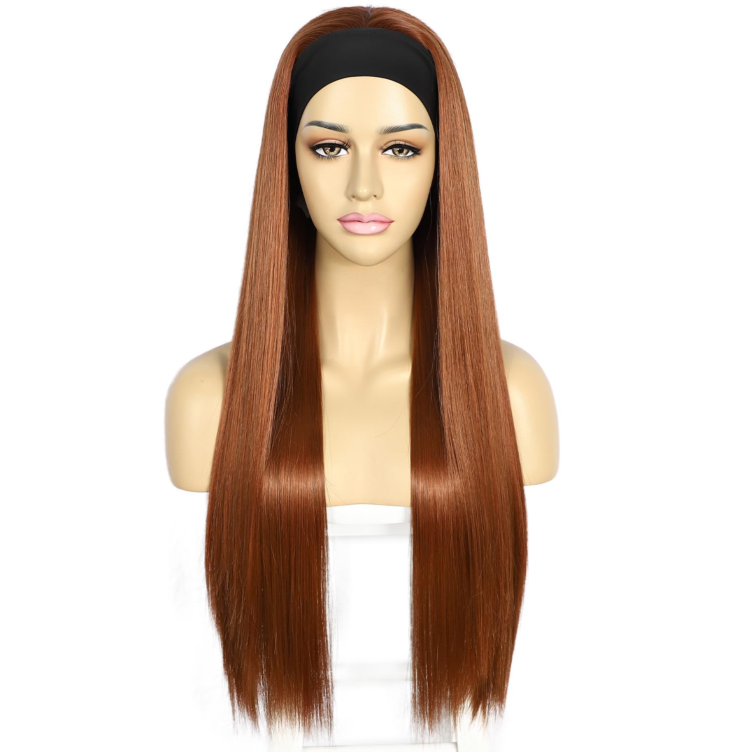 Sapphirewigs Straight Headband Wigs for Women Synthetic Light Brown Glueless Light Yaki Headband Wig Heat Resistant 26 inch - Image 2