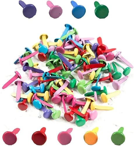 割りピン ミニ ブラッド 画びょう ミニ割りピン 金属 紙ファスナー 割鋲 画鋲 カラーダブルアングルネイル DIY アクセサリー 多機能ピン ハンドメイド ラウンドネイル ランダム混載 簡単に曲げて使える留める力が強い シンプルで耐久性に優れている 装飾品／グラフィック装飾／書類綴じに/スクラップブック 8*18mm 100pcs（カラー）のサムネイル