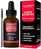 Quotidien Aceite de Ricino Puro Certificado Orgánico por OTCO | Castor Oil Prensado en Frío, Sin Hexanos | Estimula el Crecimiento y Volumen de Pestañas, Cejas, Cabello y Barba | Restaura el Cabello Dañado y suaviza | Alarga y Engrosa Pestañas y Cejas | Hidrata y Repara la Piel | Protege y Fortalece Uñas y Cutículas | Mayor Densidad en Barba | 100% Puro 50ml