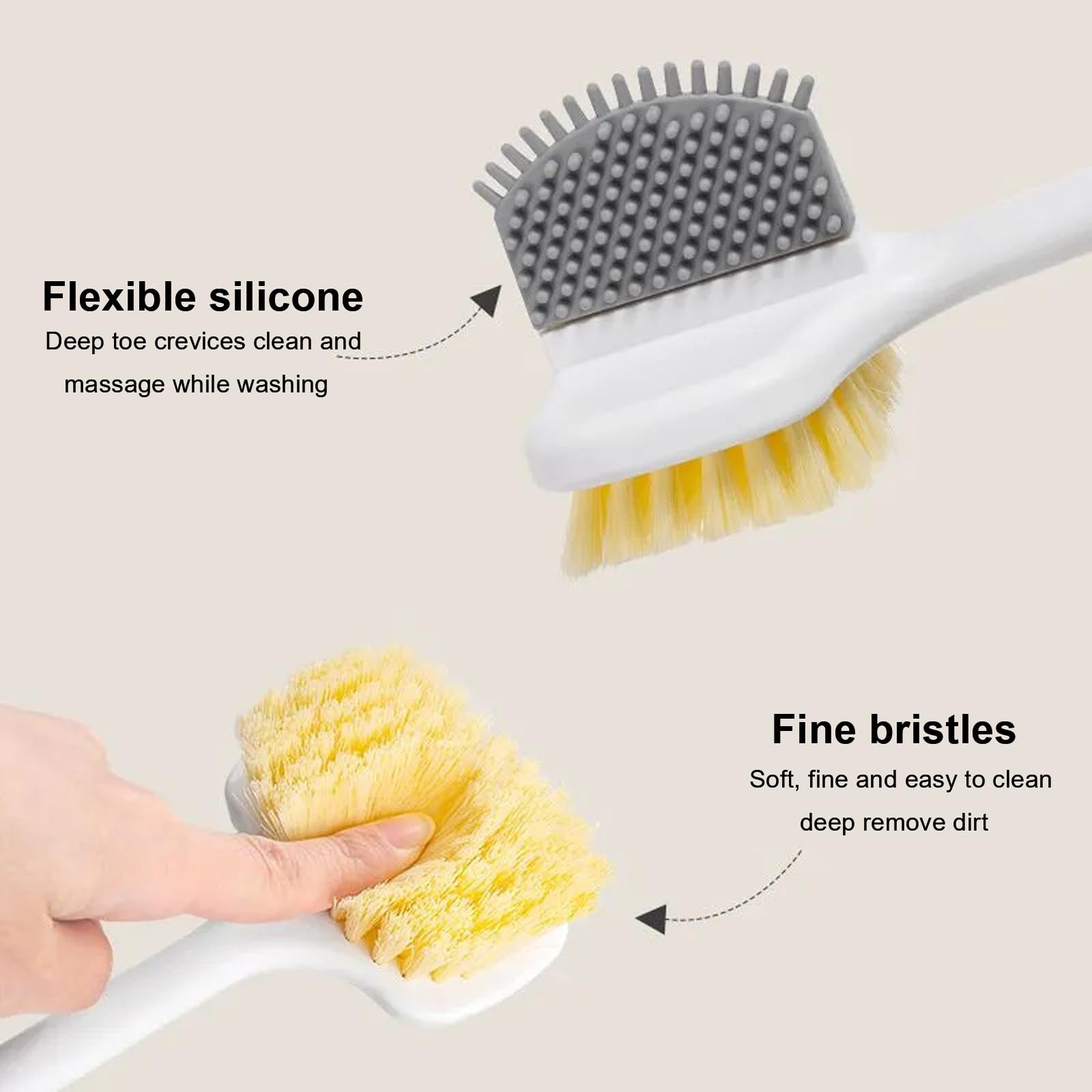 2 Piezas Cepillo De Pies Para Ducha Cepillos De Pies Para La Ducha Limpiador De Dedos Con Mango Largo Cepillo Para Lavado De Pies De Silicona Cepillo Espalda Ducha Diseño Desmontable