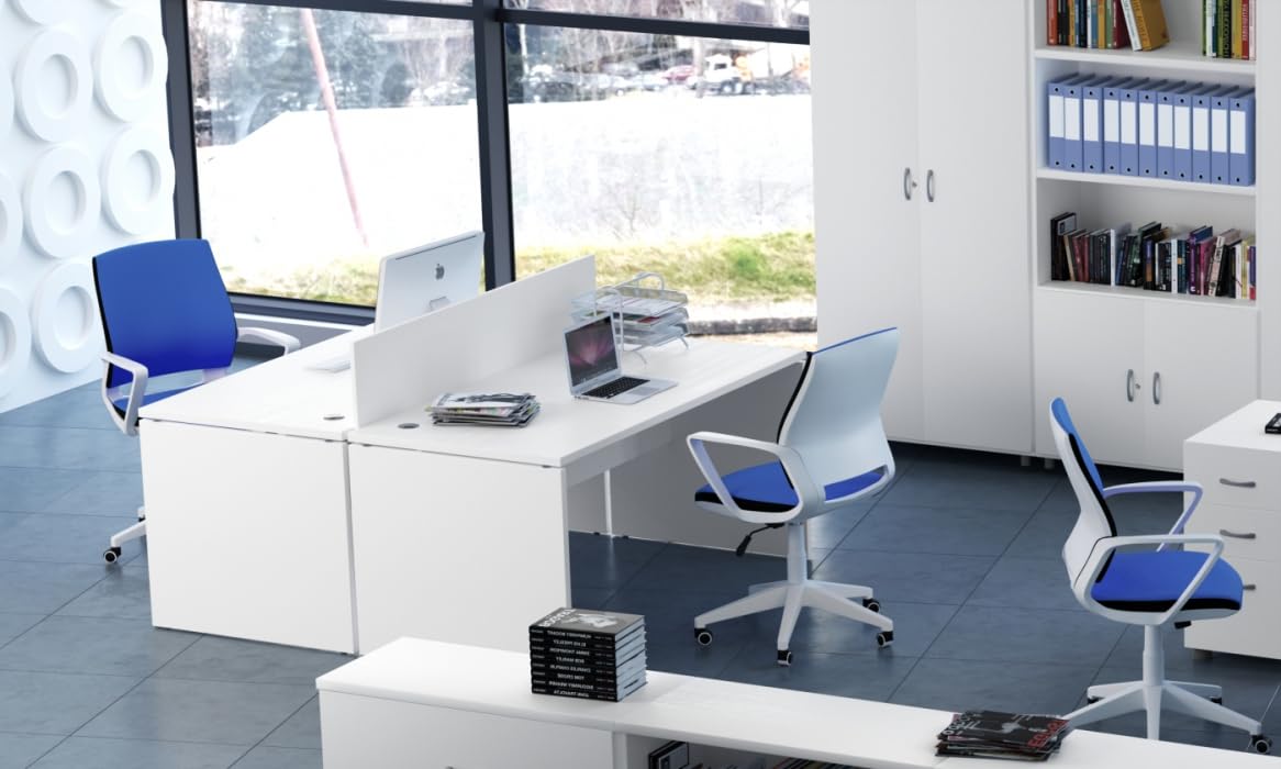 Spacio Escritorio de Madera H20, Mesa de Oficina para Ordenador con Pata de Panel, Tablero 30mm (Blanco, 160x80cm)