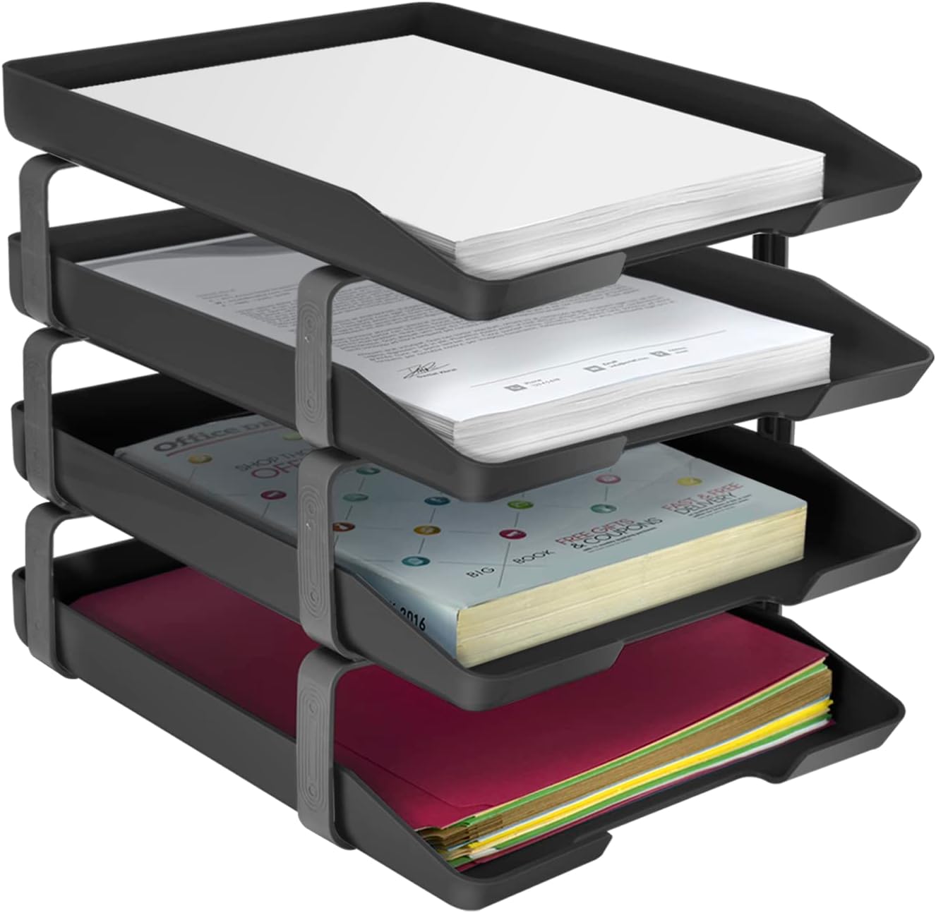 Acrimet Traditional 4 Tier Letter Tray, Front Load Design, A4 Letter Size, Desktop Organizer (Plastic) (Black Color)