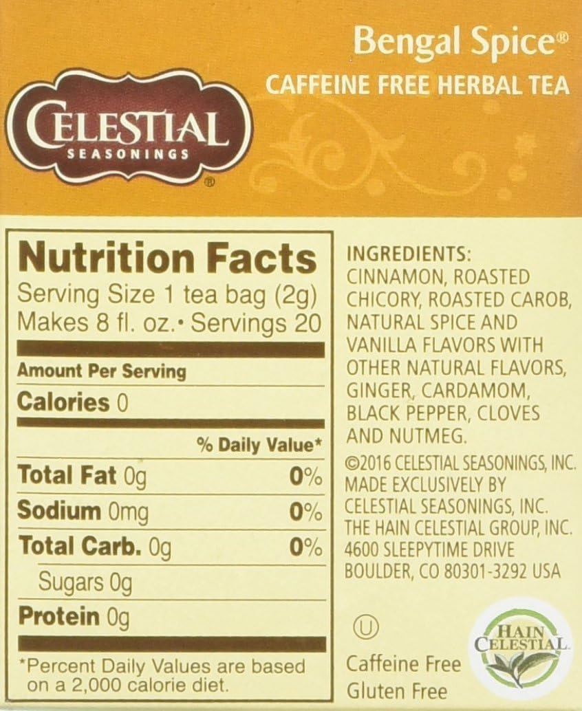 Celestial Seasonings Herbal Tea - Bengal Spice - Caffeine Free - 20 Count (Pack of 6)