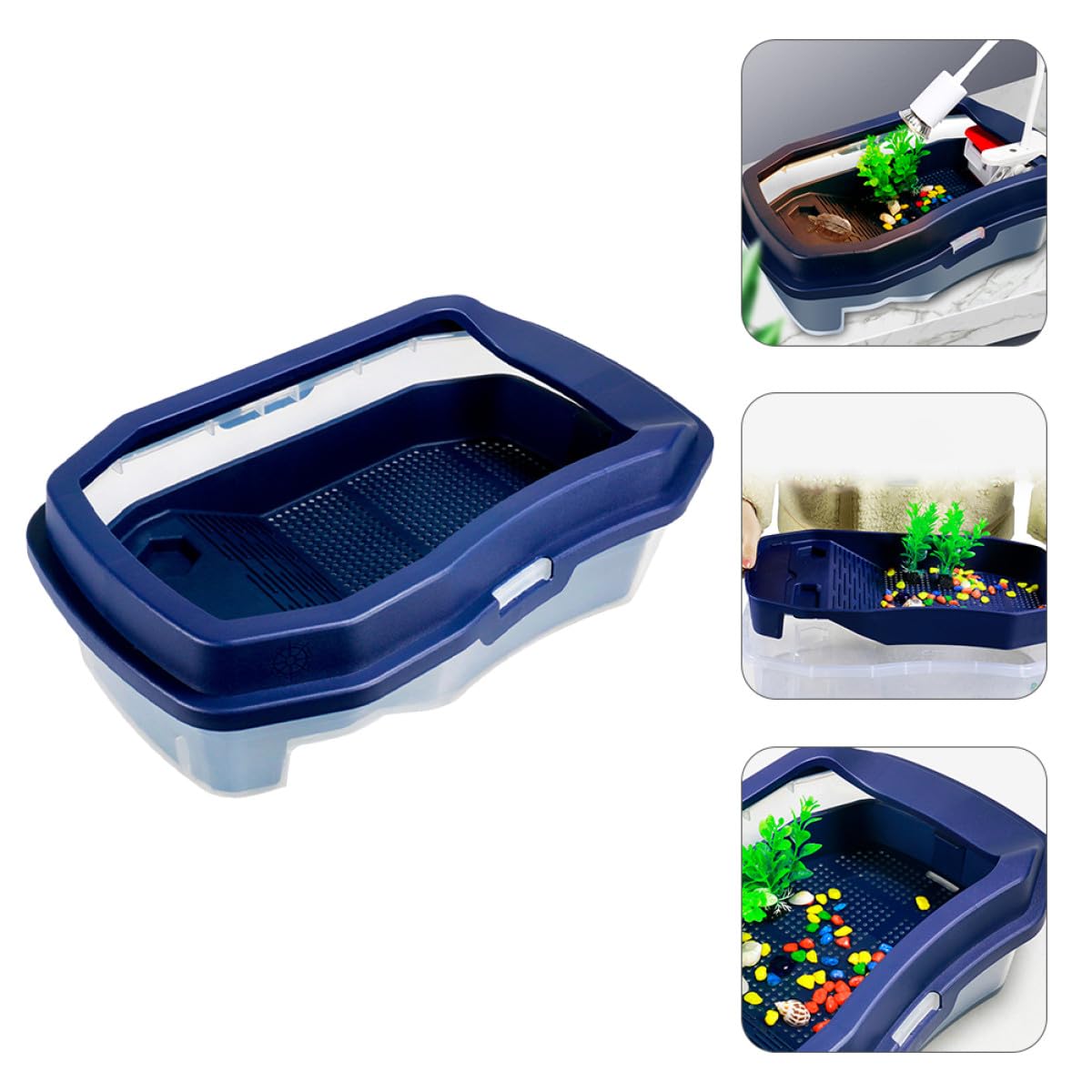 PLAFOPE Terrario per Tartarughe Piattaforma Asciutta Doppia in Plastica Blu, Resistente all'Usura e Facile da Pulire, per Riposo e Deposizione delle Uova