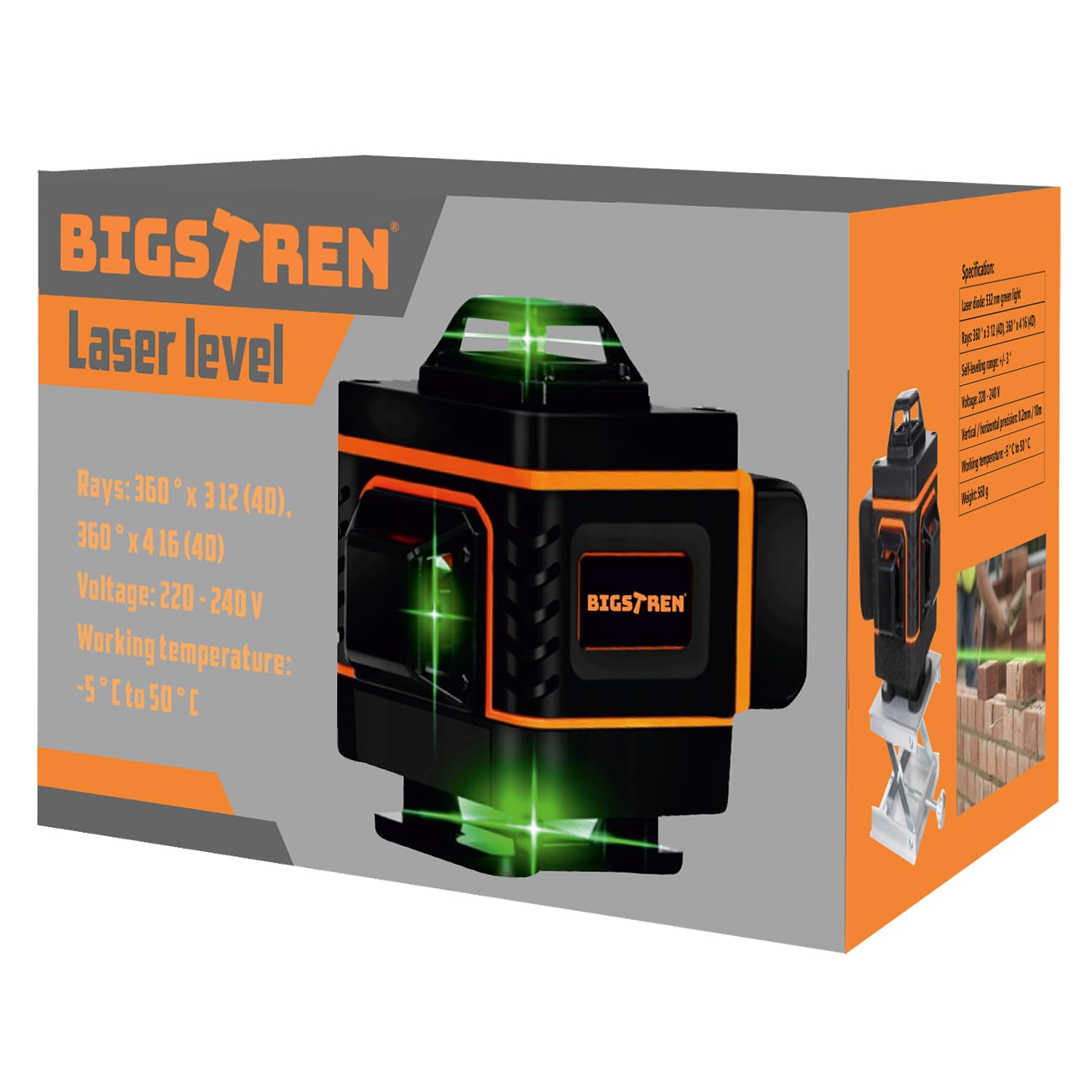 BIGSTREN Crossline Laser Verde Autolivellante 16 Linea Laser 4D 360 Gradi IP54 Polvere Impermeabile Sacchetto Telecomando 18763