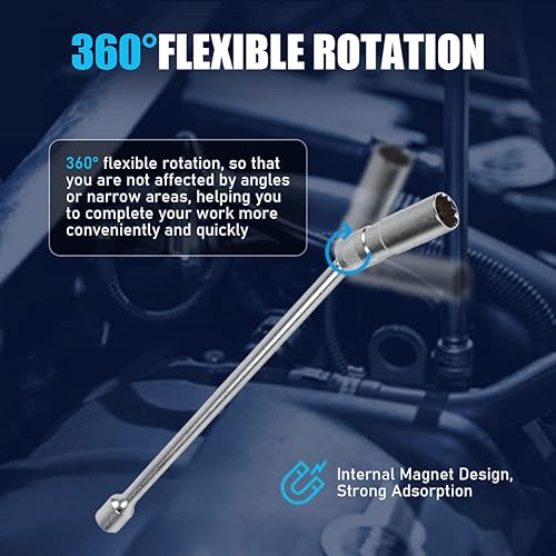 Miniatura 4 de CMTOOL Enchufe de bujía de pared delgada de 0.630 in con extensión Juego de enchufes de bujía de 58 pulgadas magnético Cr-V giratorio de acero de 12