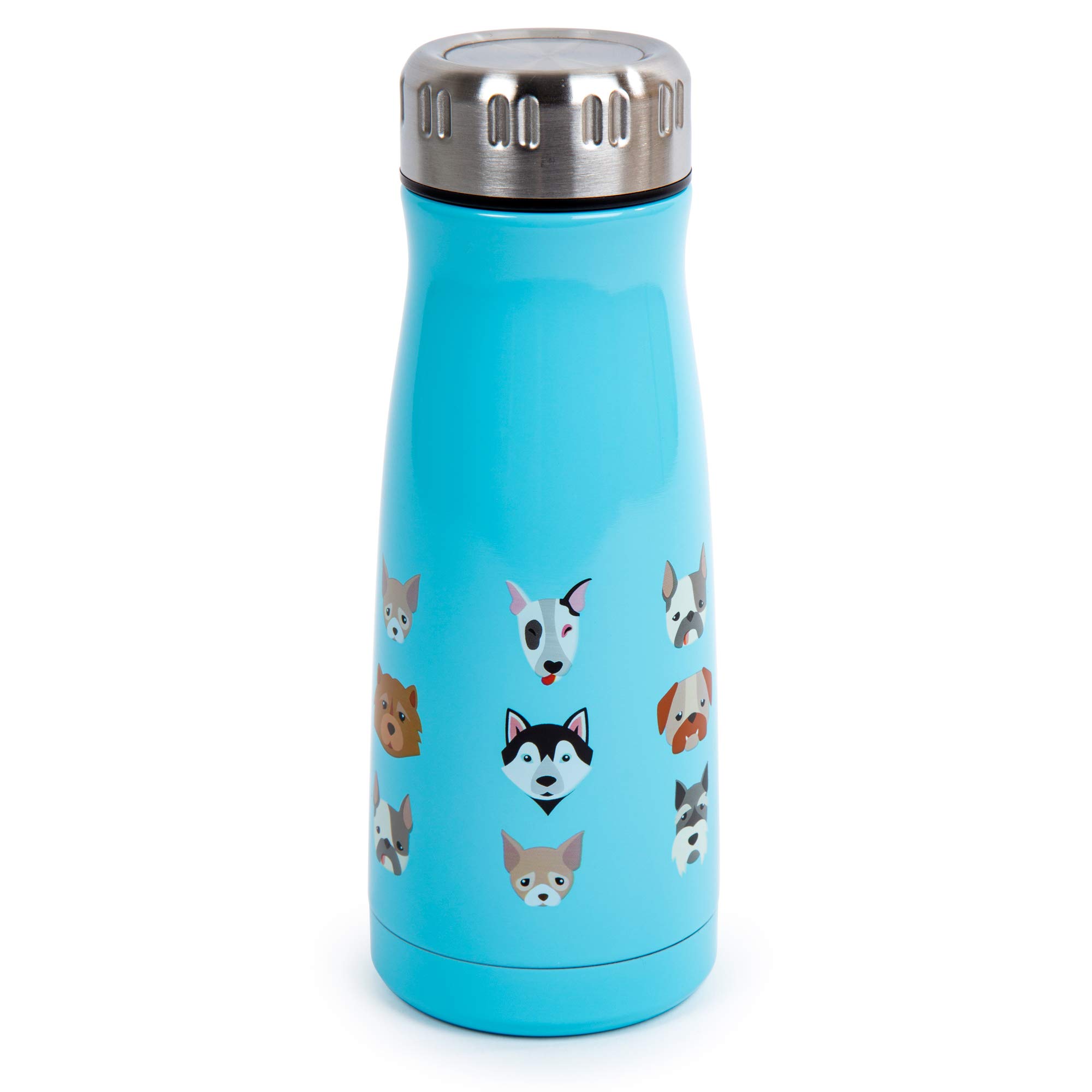 PURE Stainless Steel Wide-Mouth Insulated Cute Dog Print Mini Water Bottle for Kids, 12 oz, Blue