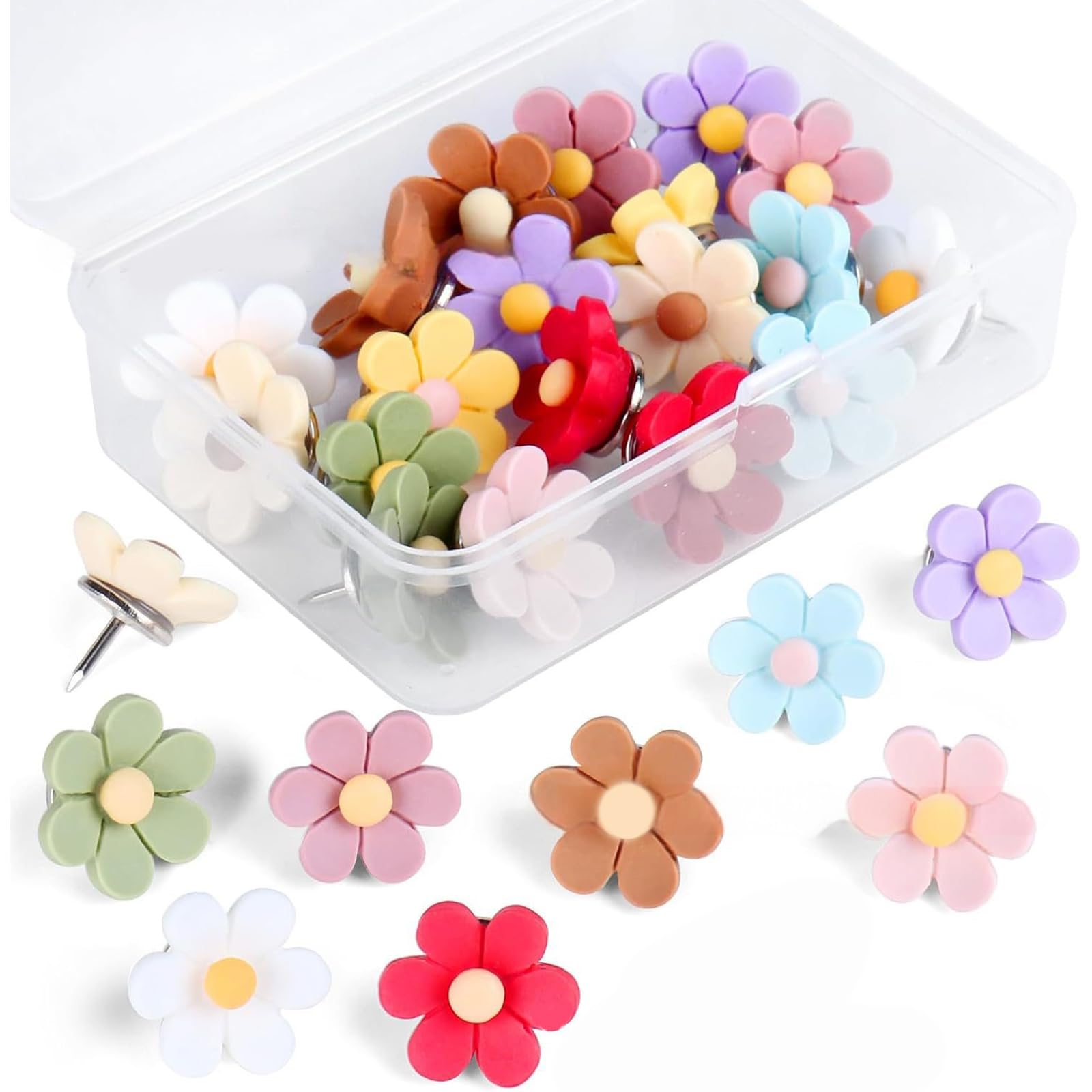 20/30pcs Flower Head Push Pins Drawing Pin Cork Notice Board Display Thumb Tuck Memo File Colorful Bulletin Board Push For Photo