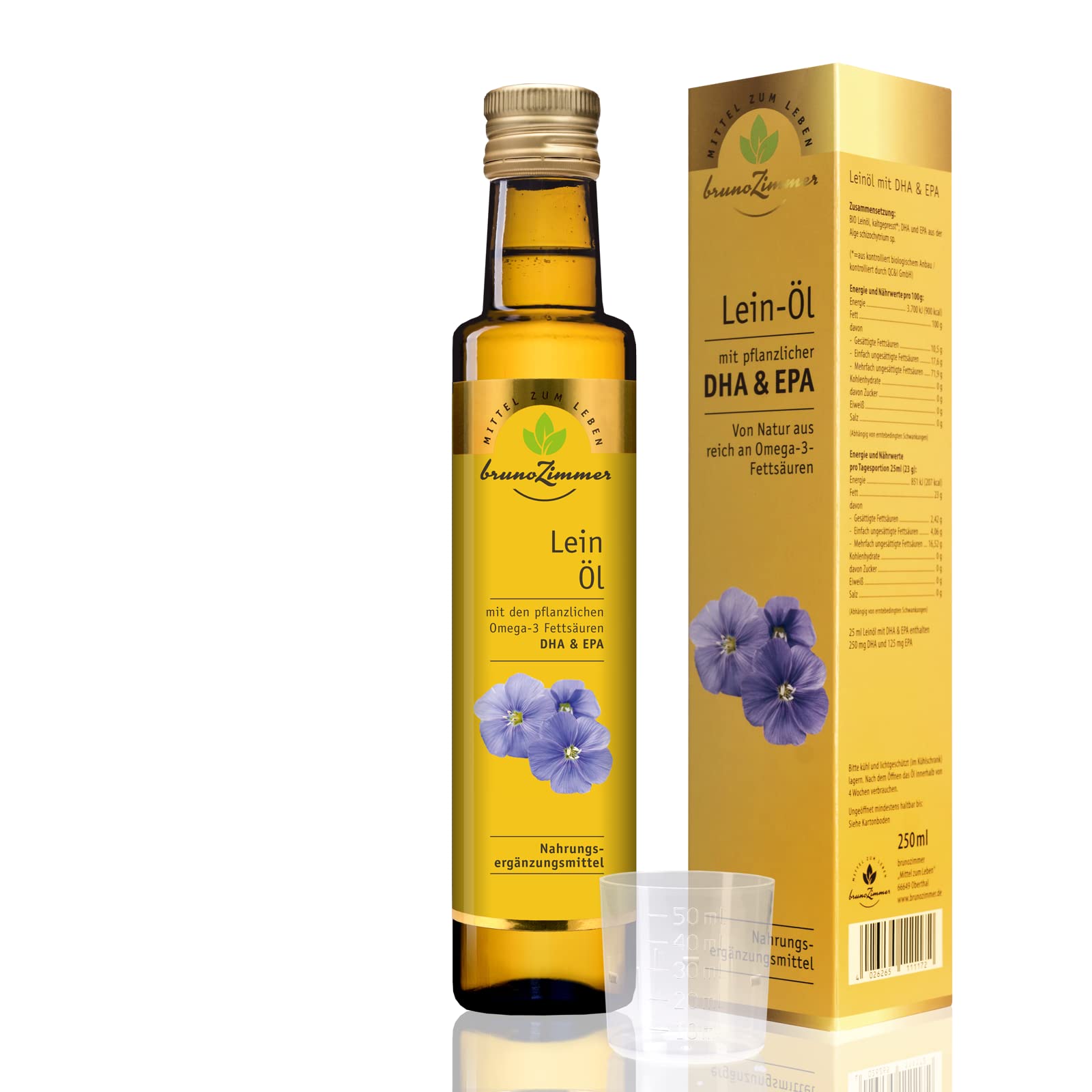 2 x 250ml Leinöl mit DHA und EPA (2erPack) -MZL | Omega 3 Öl, Vegan
