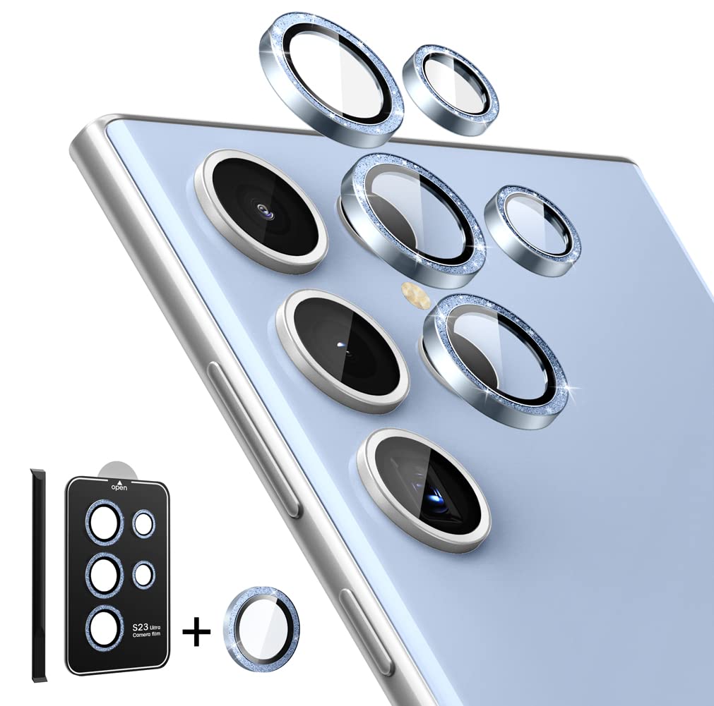 i-Blason Camera Lens Protector for Samsung Galaxy S23 Ultra, [9H Tempered Glass] Ultra-Thin Anti-Scratch Glass Camera Cover [Includes Easy Removal Tool] (BlueGlitter)