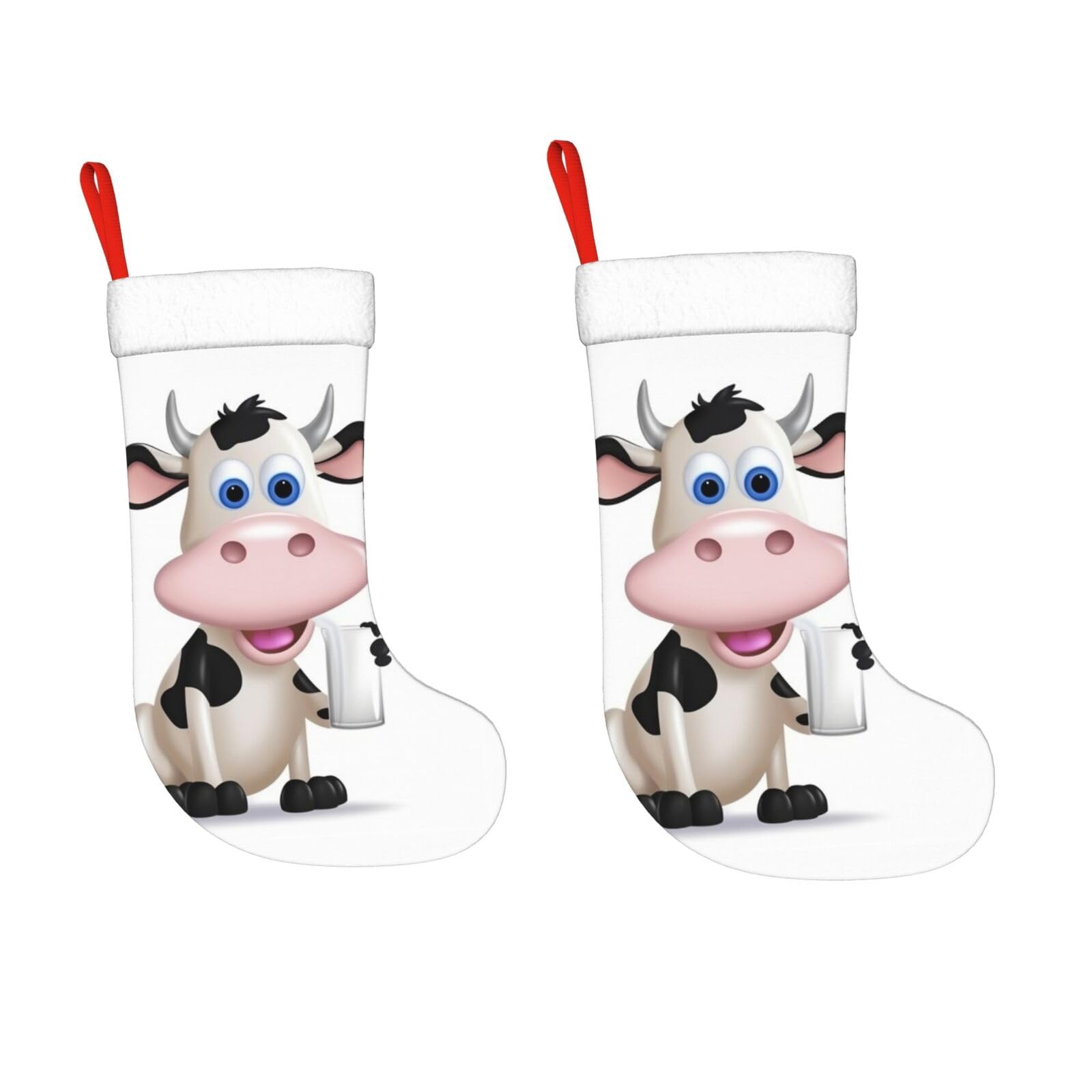KLOPH 2 Pack 18 Inches Christmas Stockings Personalized Cartoon Milk Cow Xmas Stocking Hanging Decoration Fireplace Stocking for Holiday Xmas Tree Christmas Fireplace Decor Gifts