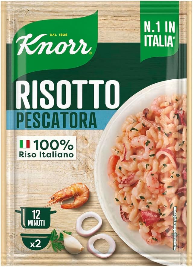 Knorr Risotto alla Pescatora, Risotto Pronto con Ingredienti Naturali, 100% Riso Italiano e Chicci al Dente, Preparazione in Pentola o al Microonde, 175g, 2 Porzioni